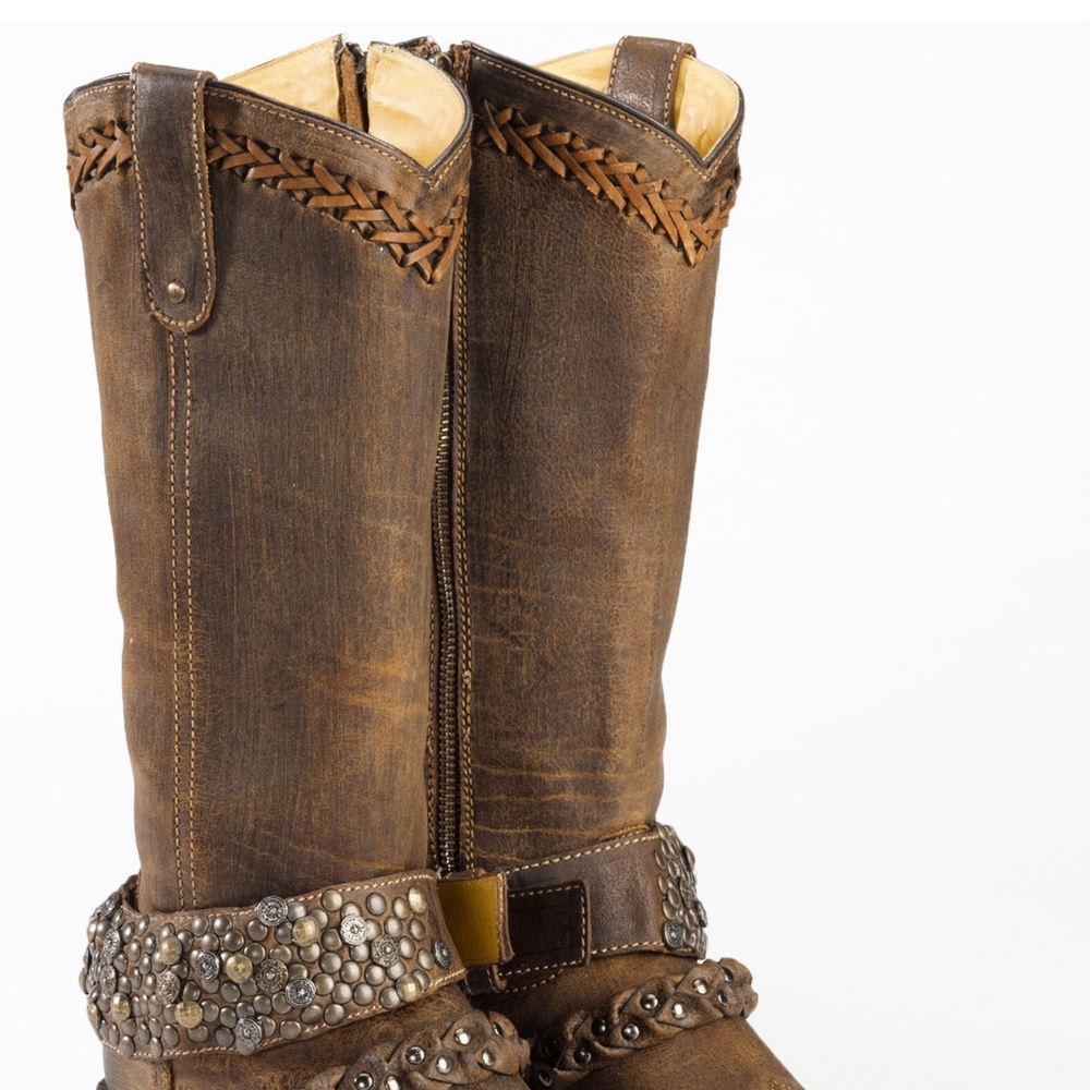 Brown Leather Western Boots with Studded Details